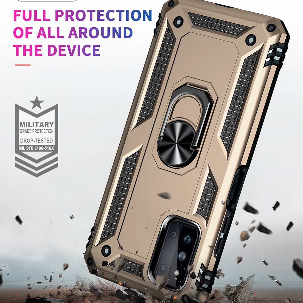 For Samsung Galaxy F52 5G Military Grade Anti-Drop Hybrid Phone Case with Ring Kickstand Cell Phone Case - Gold-6