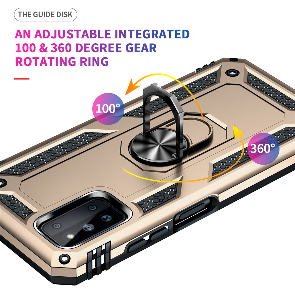 For Samsung Galaxy F52 5G Military Grade Anti-Drop Hybrid Phone Case with Ring Kickstand Cell Phone Case - Gold-7