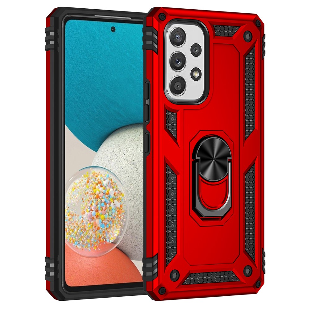 For Samsung Galaxy A53 5G PC + TPU Hybrid Phone Case with Ring Kickstand Built-in Magnetic Metal Plate - Red-2