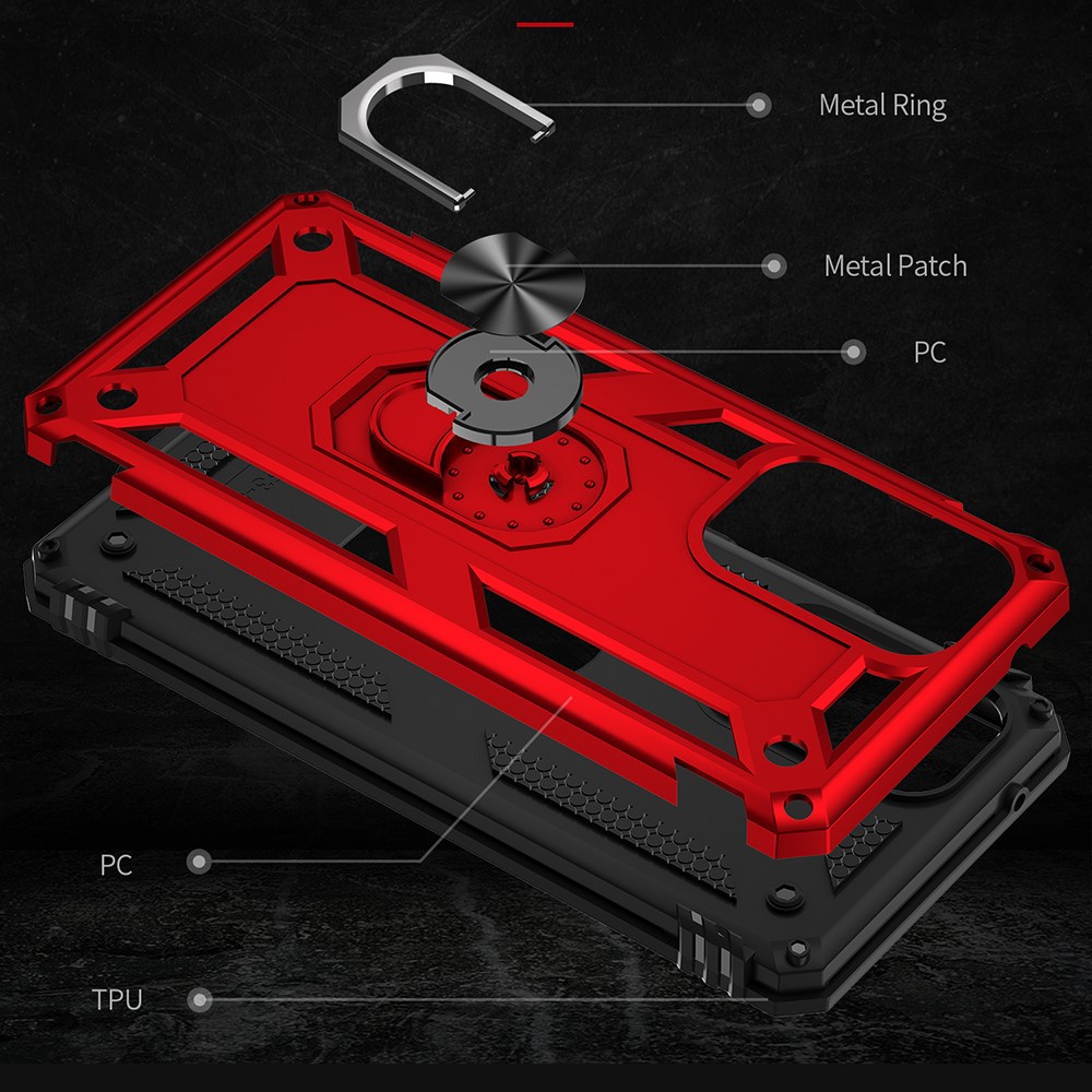 For Samsung Galaxy A53 5G PC + TPU Hybrid Phone Case with Ring Kickstand Built-in Magnetic Metal Plate - Red-4