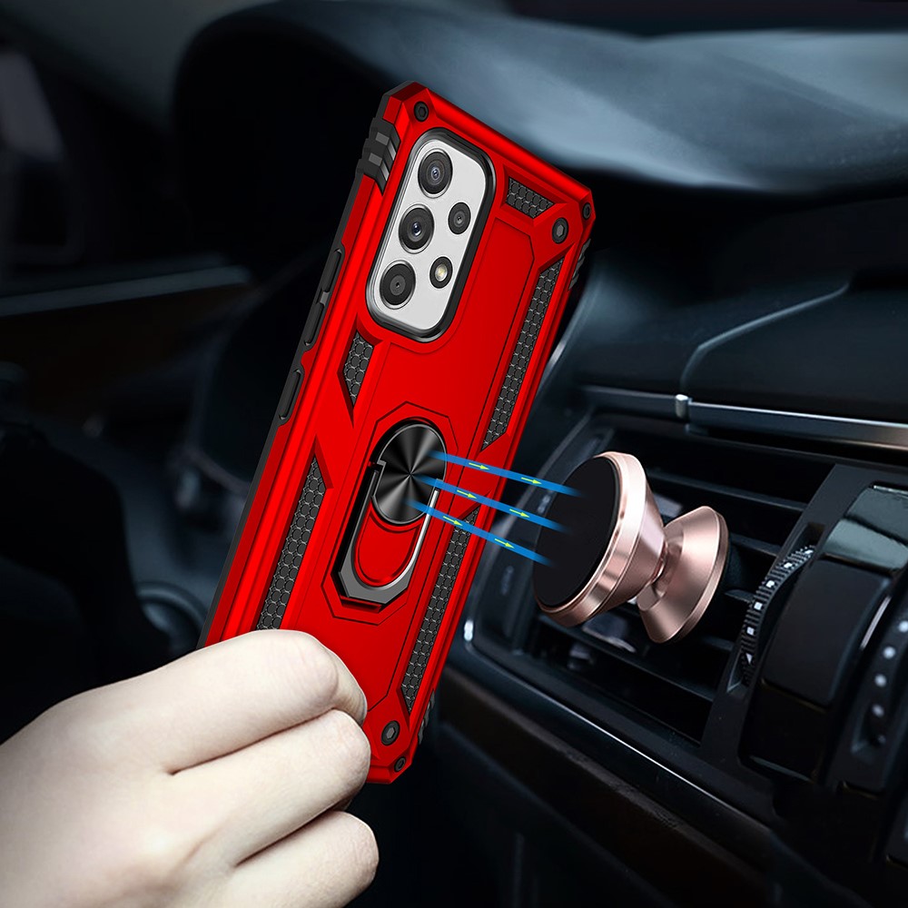 For Samsung Galaxy A53 5G PC + TPU Hybrid Phone Case with Ring Kickstand Built-in Magnetic Metal Plate - Red-5