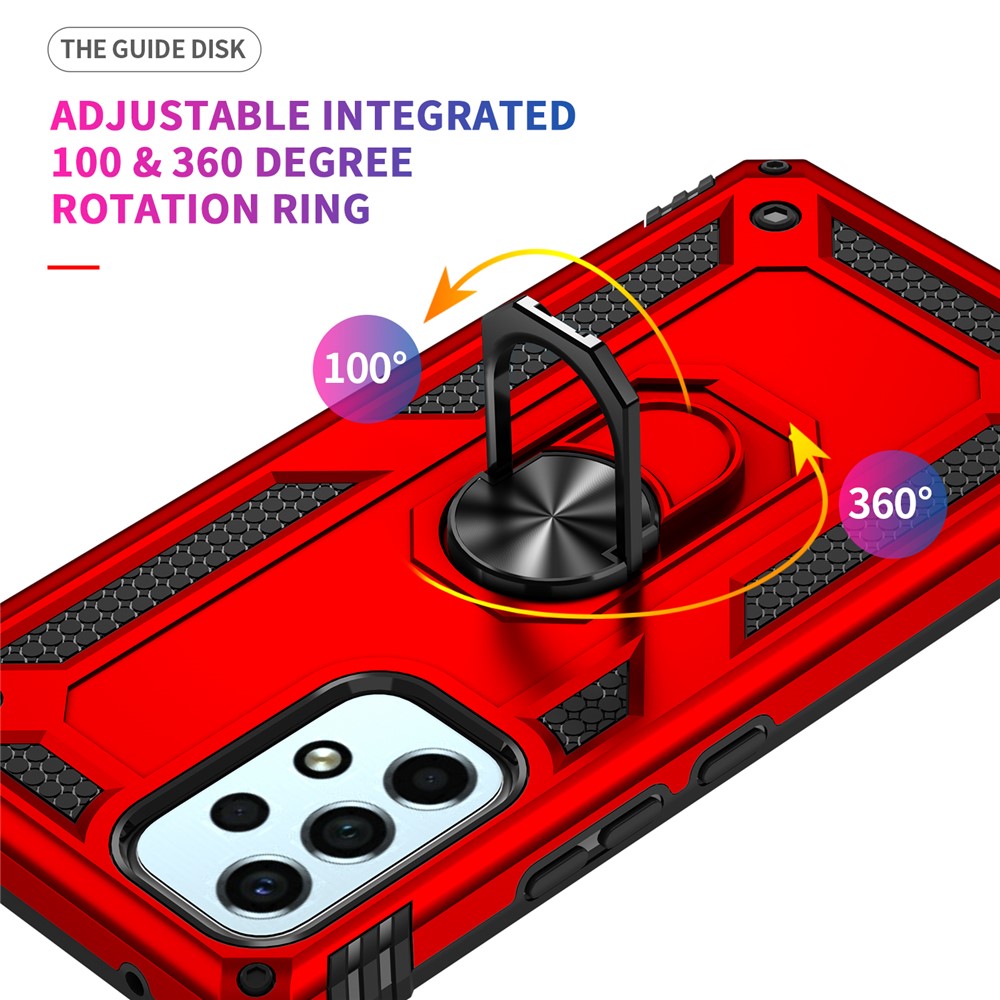 For Samsung Galaxy A53 5G PC + TPU Hybrid Phone Case with Ring Kickstand Built-in Magnetic Metal Plate - Red-7