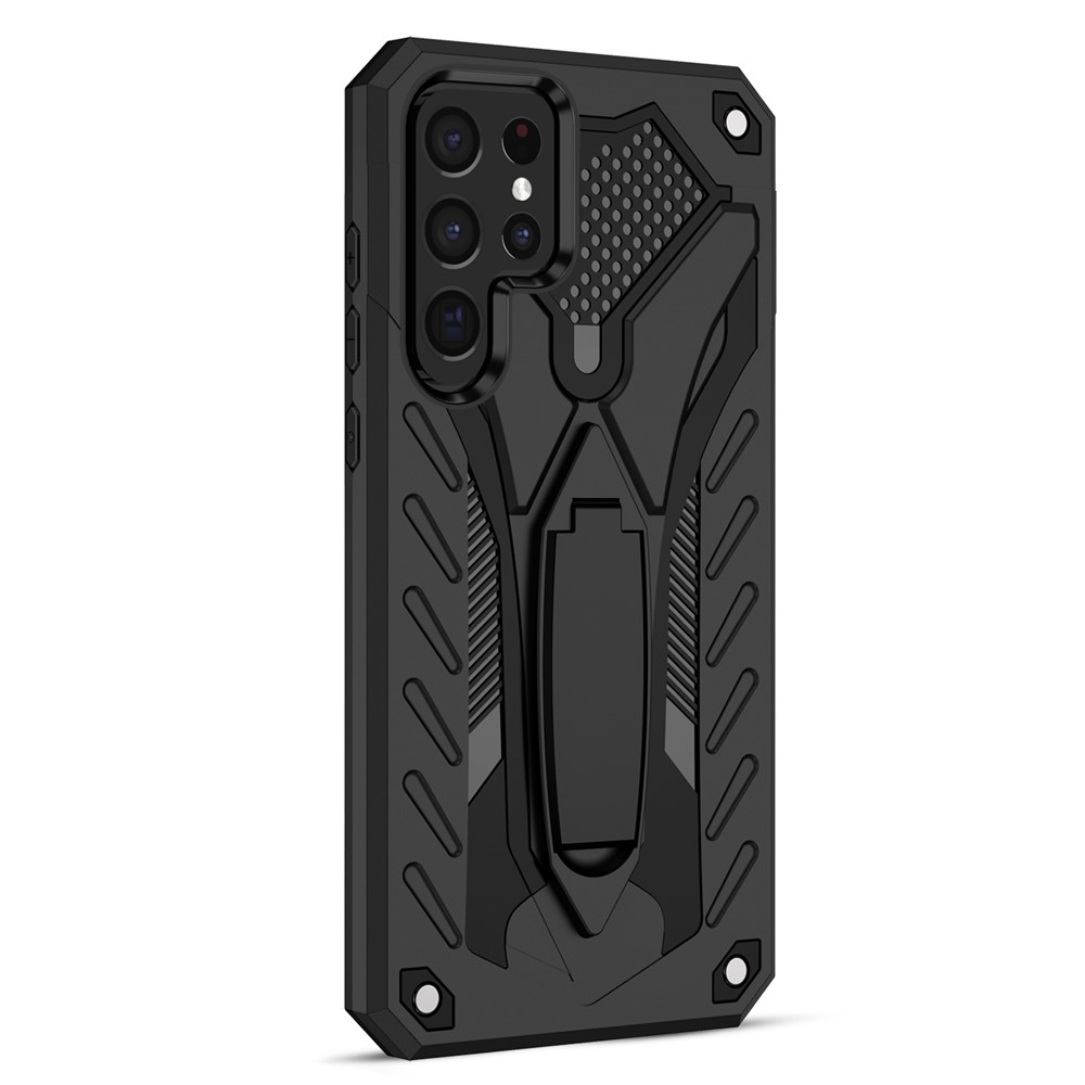Phantom Knight Series Kickstand Anti-drop Phone Case for Samsung Galaxy S22 Ultra 5G, Hard PC + Soft TPU Hybrid Cover - Black-3