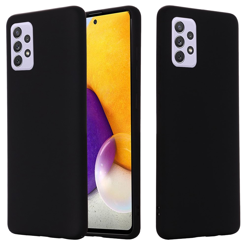 Liquid Silicone Phone Case for Samsung Galaxy A73 5G, Solid Color Anti-Drop Anti-Scratch Protective Cover with Strap - Black-2