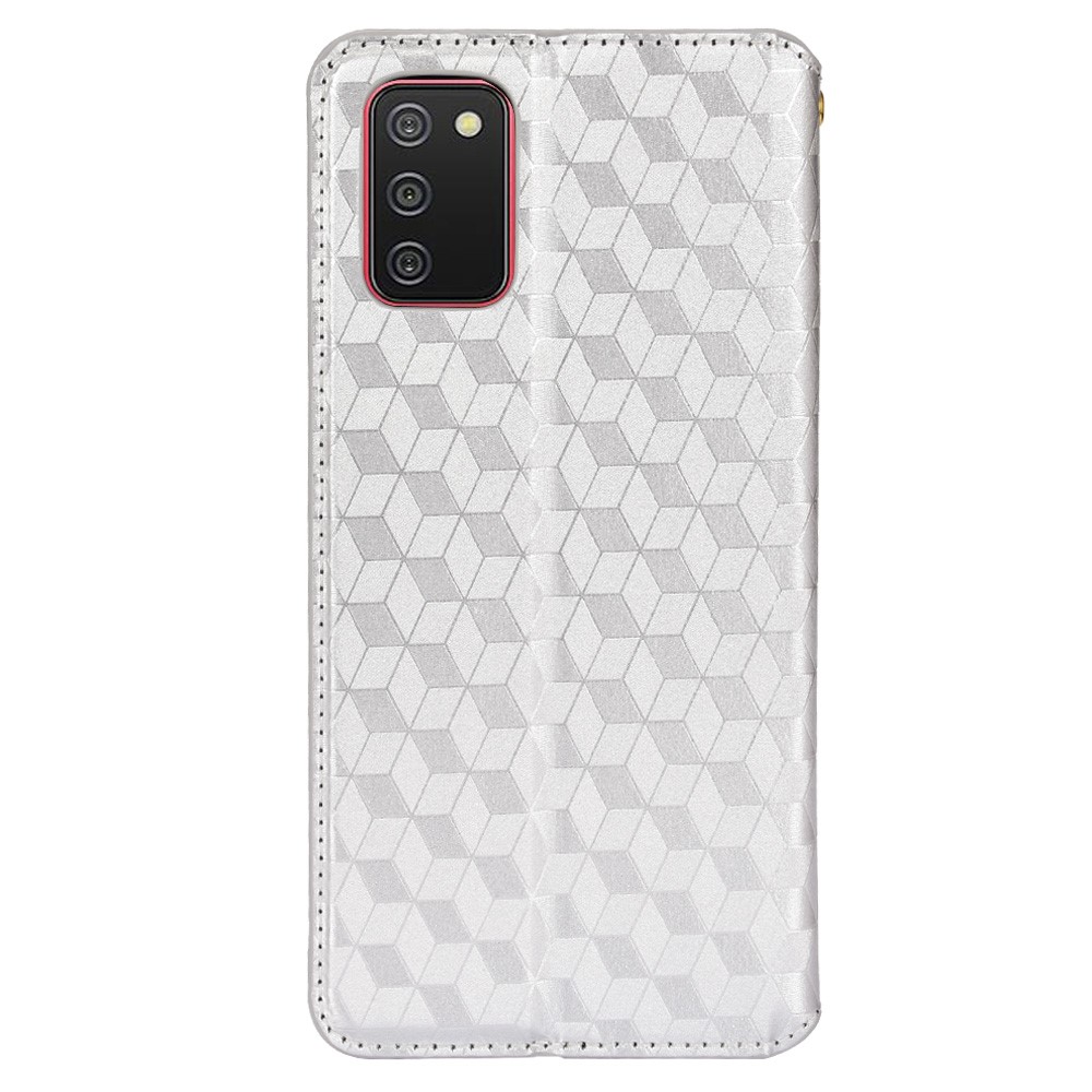 For Samsung Galaxy A03s (166.5 x 75.98 x 9.14mm) Rhombus Imprinted Wallet Leather Case Foldable Stand Phone Shell - Silver-3