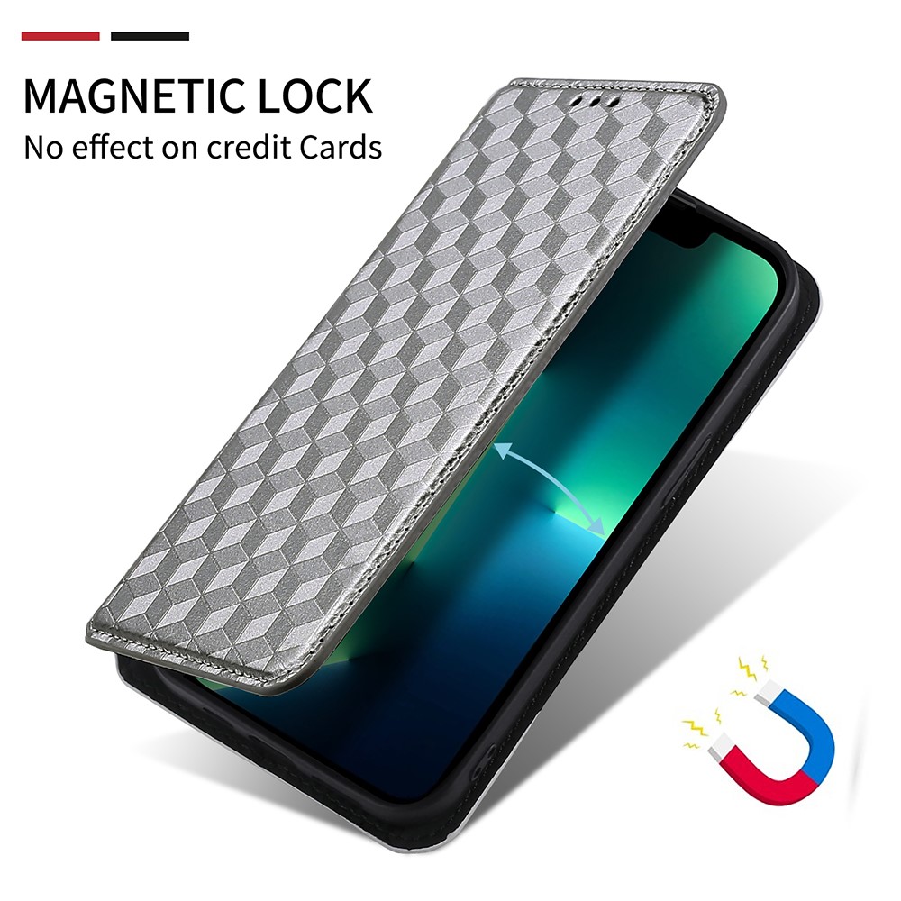 For Samsung Galaxy A03s (166.5 x 75.98 x 9.14mm) Rhombus Imprinted Wallet Leather Case Foldable Stand Phone Shell - Silver-7