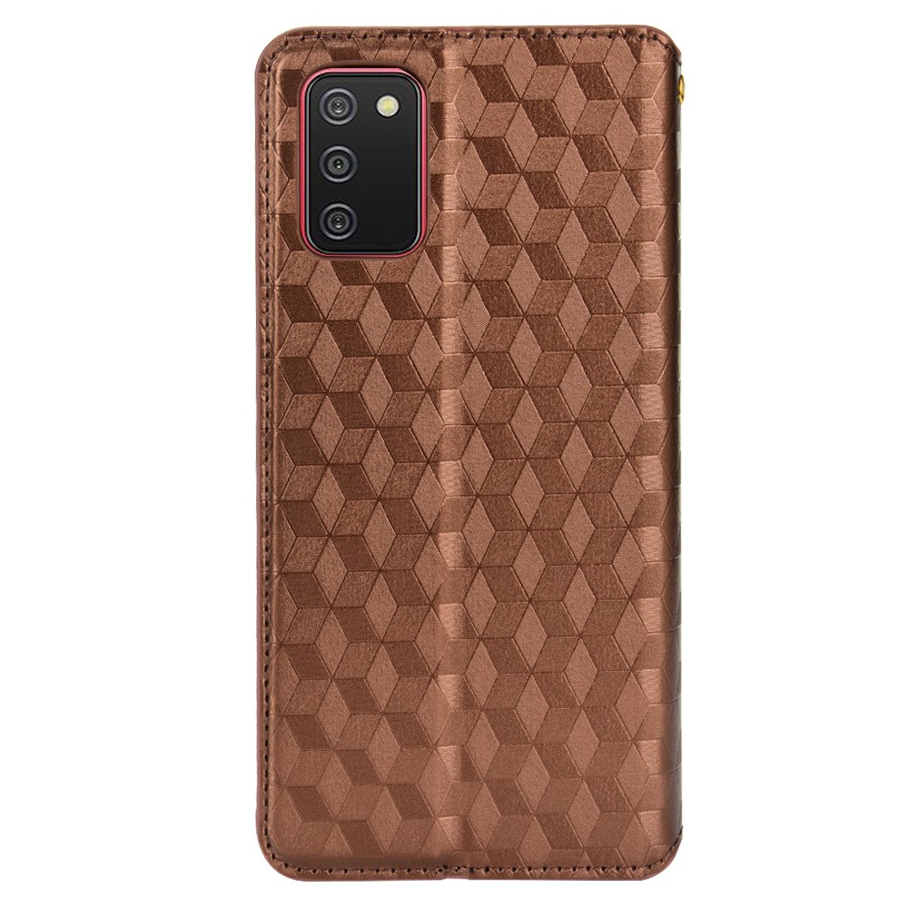 For Samsung Galaxy A02s/A03s (164.2 x 75.9 x 9.1mm) PU Leather Case Rhombus Imprinted Magnetic Closure Phone Cover with Stand Wallet - Brown-3