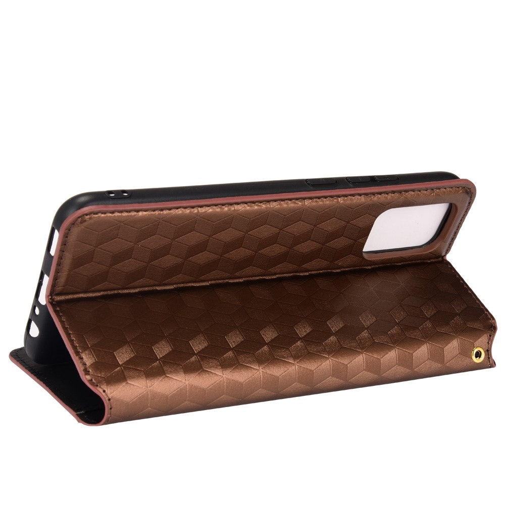 For Samsung Galaxy A02s/A03s (164.2 x 75.9 x 9.1mm) PU Leather Case Rhombus Imprinted Magnetic Closure Phone Cover with Stand Wallet - Brown-5