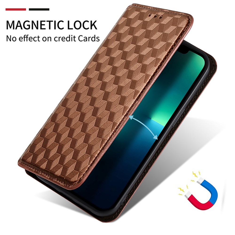 For Samsung Galaxy A02s/A03s (164.2 x 75.9 x 9.1mm) PU Leather Case Rhombus Imprinted Magnetic Closure Phone Cover with Stand Wallet - Brown-6