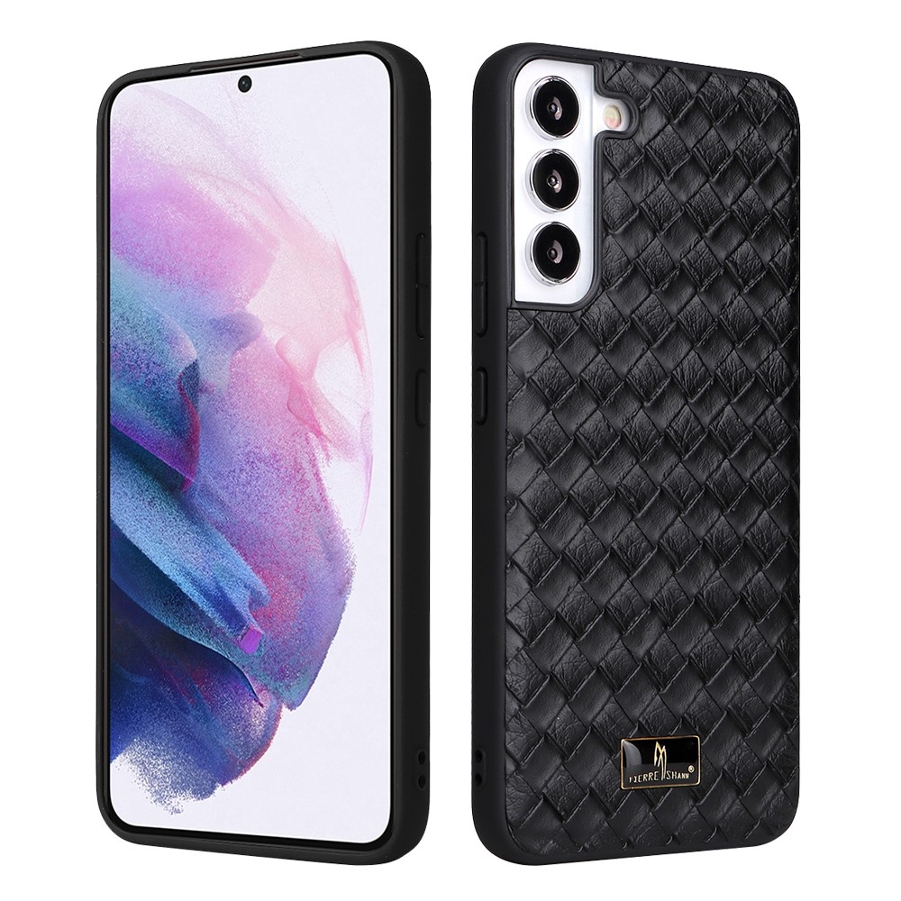 FIERRE SHANN For Samsung Galaxy S22 5G Textured PU Leather Coated Phone Case Soft TPU + Hard PC Hybrid Cover - Woven Texture-1