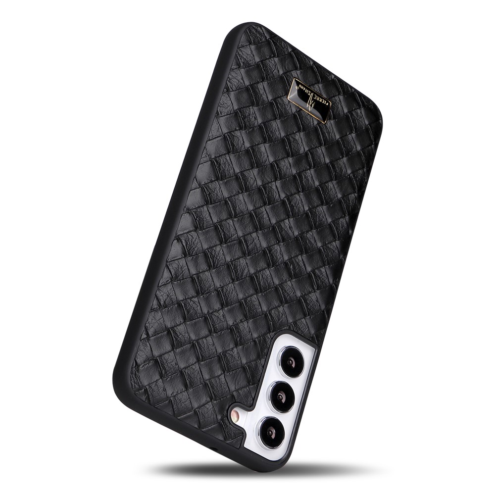 FIERRE SHANN For Samsung Galaxy S22 5G Textured PU Leather Coated Phone Case Soft TPU + Hard PC Hybrid Cover - Woven Texture-3