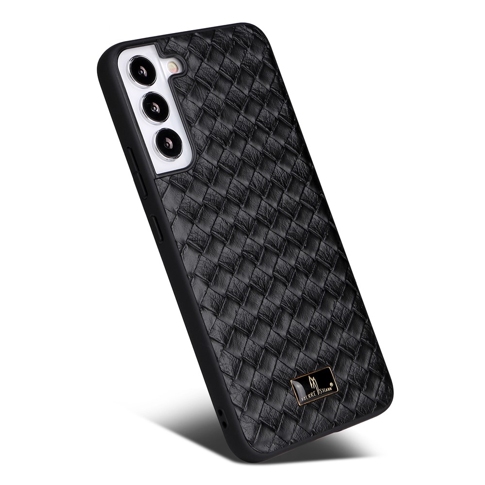 FIERRE SHANN For Samsung Galaxy S22 5G Textured PU Leather Coated Phone Case Soft TPU + Hard PC Hybrid Cover - Woven Texture-4