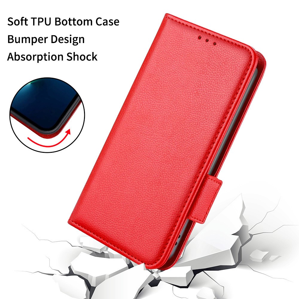 PU Leather Wallet Stand Case for Samsung Galaxy S21 Ultra 5G, Magnetic Clasp Litchi Texture Phone Cover - Red-8