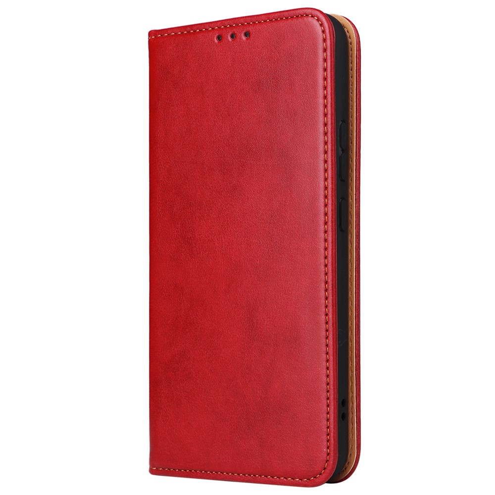 FIERRE SHANN For Samsung Galaxy S22 5G PU Leather + TPU Phone Case Folio Flip Stand Wallet Cellphone Cover - Red-2