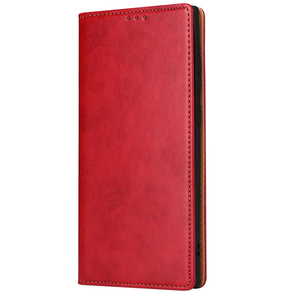 FIERRE SHANN For Samsung Galaxy S22 Ultra 5G PU Leather Wallet Stand Folio Flip Phone Case Magnetic Auto Closing Cover - Red-2