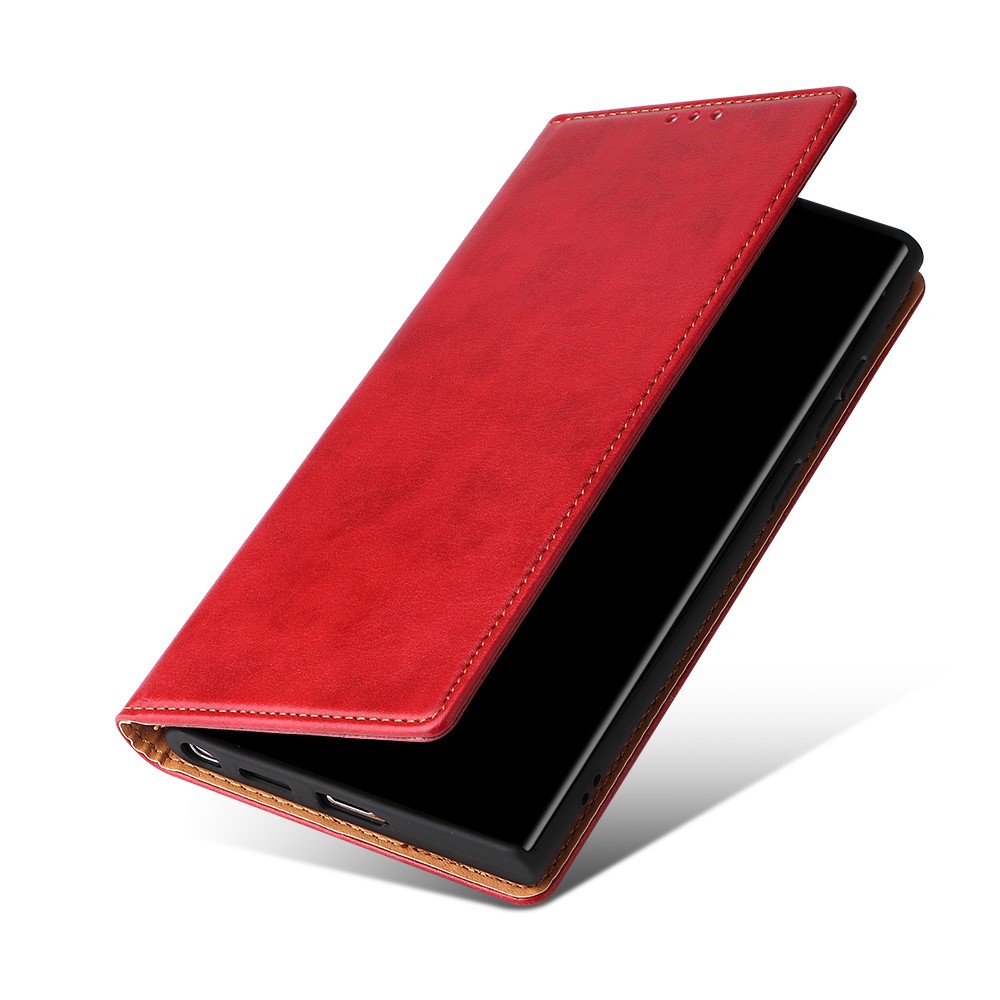 FIERRE SHANN For Samsung Galaxy S22 Ultra 5G PU Leather Wallet Stand Folio Flip Phone Case Magnetic Auto Closing Cover - Red-8
