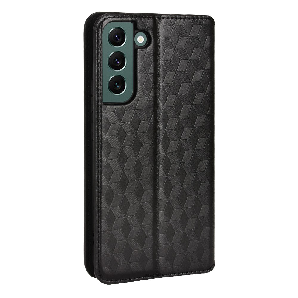 Imprinting Rhombus Leather Phone Case for Samsung Galaxy S21 5G, Wallet Stand Magnetic Auto-absorbed Cover - Black-2