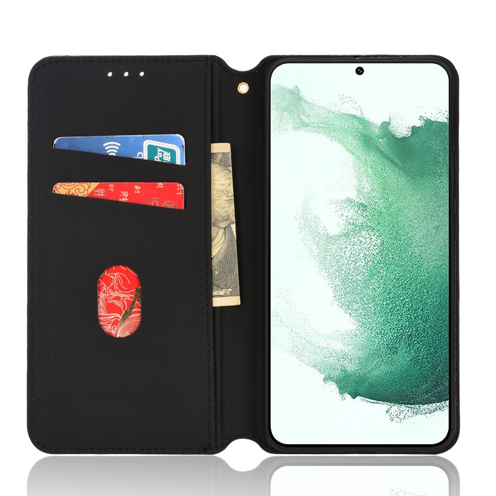 Imprinting Rhombus Leather Phone Case for Samsung Galaxy S21 5G, Wallet Stand Magnetic Auto-absorbed Cover - Black-4