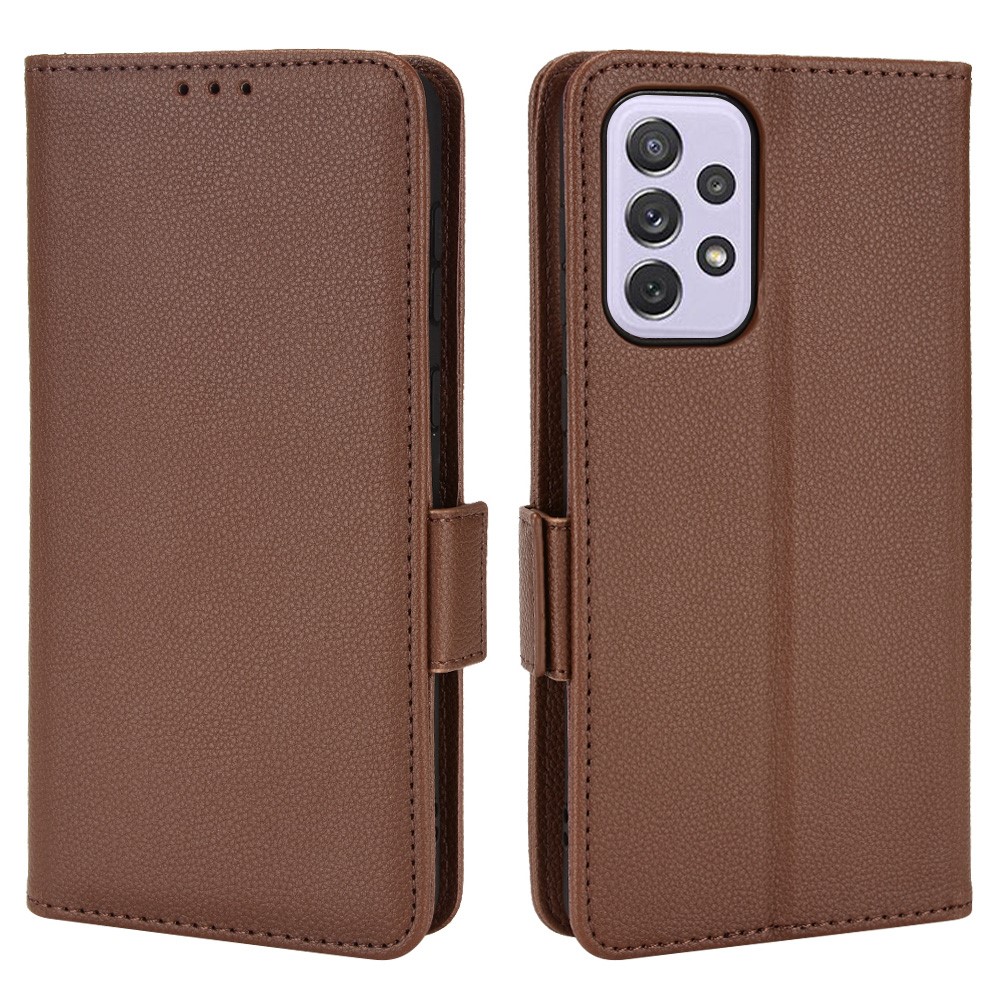 Side Magnetic Clasp Stand Phone Case for Samsung Galaxy A33 5G, Litchi Texture PU Leather Wallet Case - Brown-1