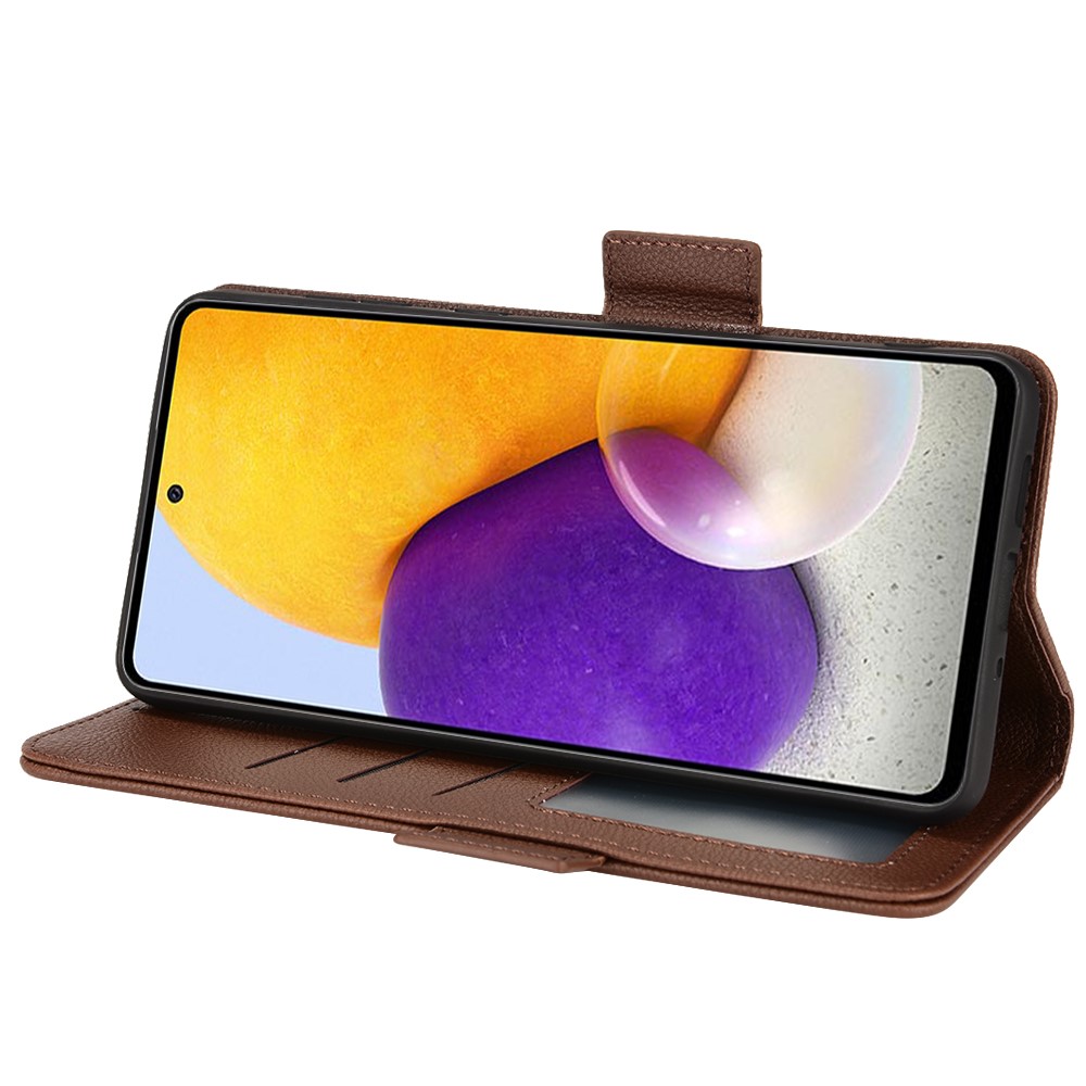 Side Magnetic Clasp Stand Phone Case for Samsung Galaxy A33 5G, Litchi Texture PU Leather Wallet Case - Brown-5