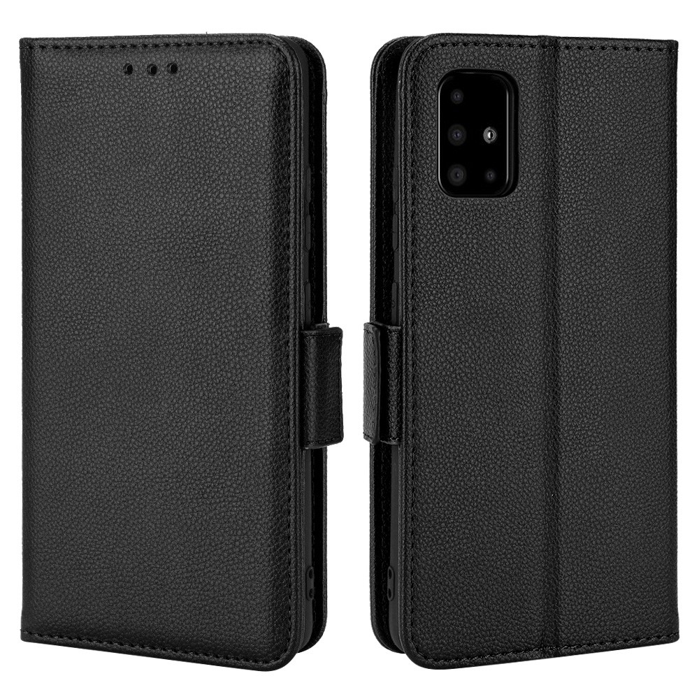 For Samsung Galaxy A51 5G SM-A516 PU Leather Flip Phone Case Litchi Texture Wallet Stand Shockproof Protective Cover - Black