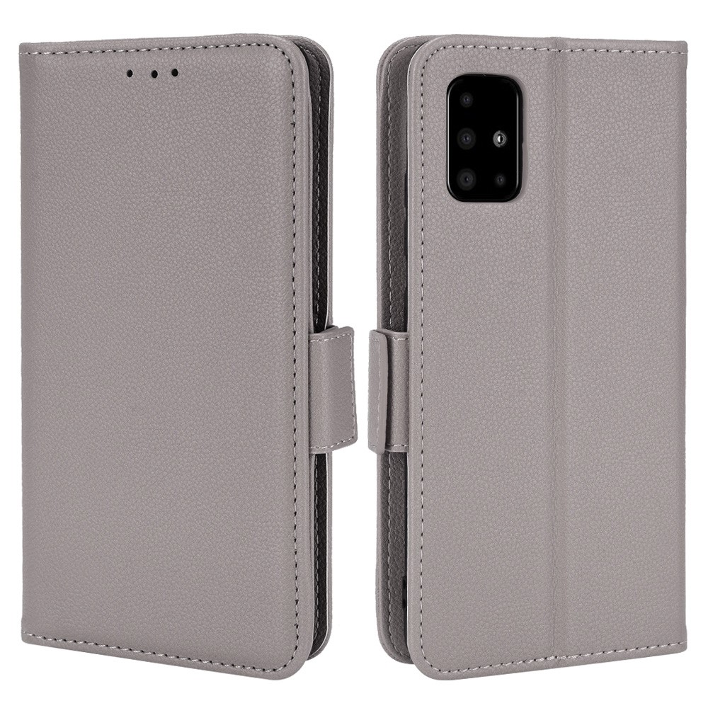 For Samsung Galaxy A51 5G SM-A516 PU Leather Flip Phone Case Litchi Texture Wallet Stand Shockproof Protective Cover - Grey