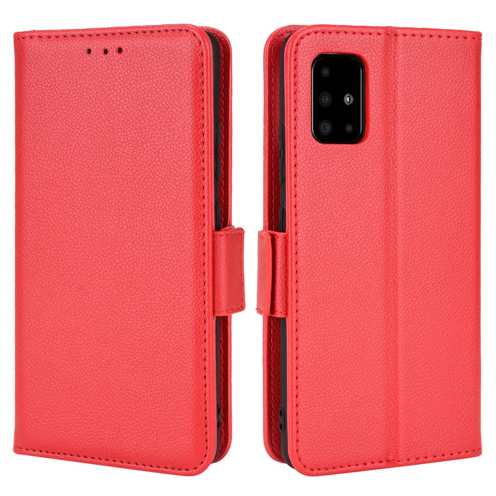 For Samsung Galaxy A51 5G SM-A516 PU Leather Flip Phone Case Litchi Texture Wallet Stand Shockproof Protective Cover - Red
