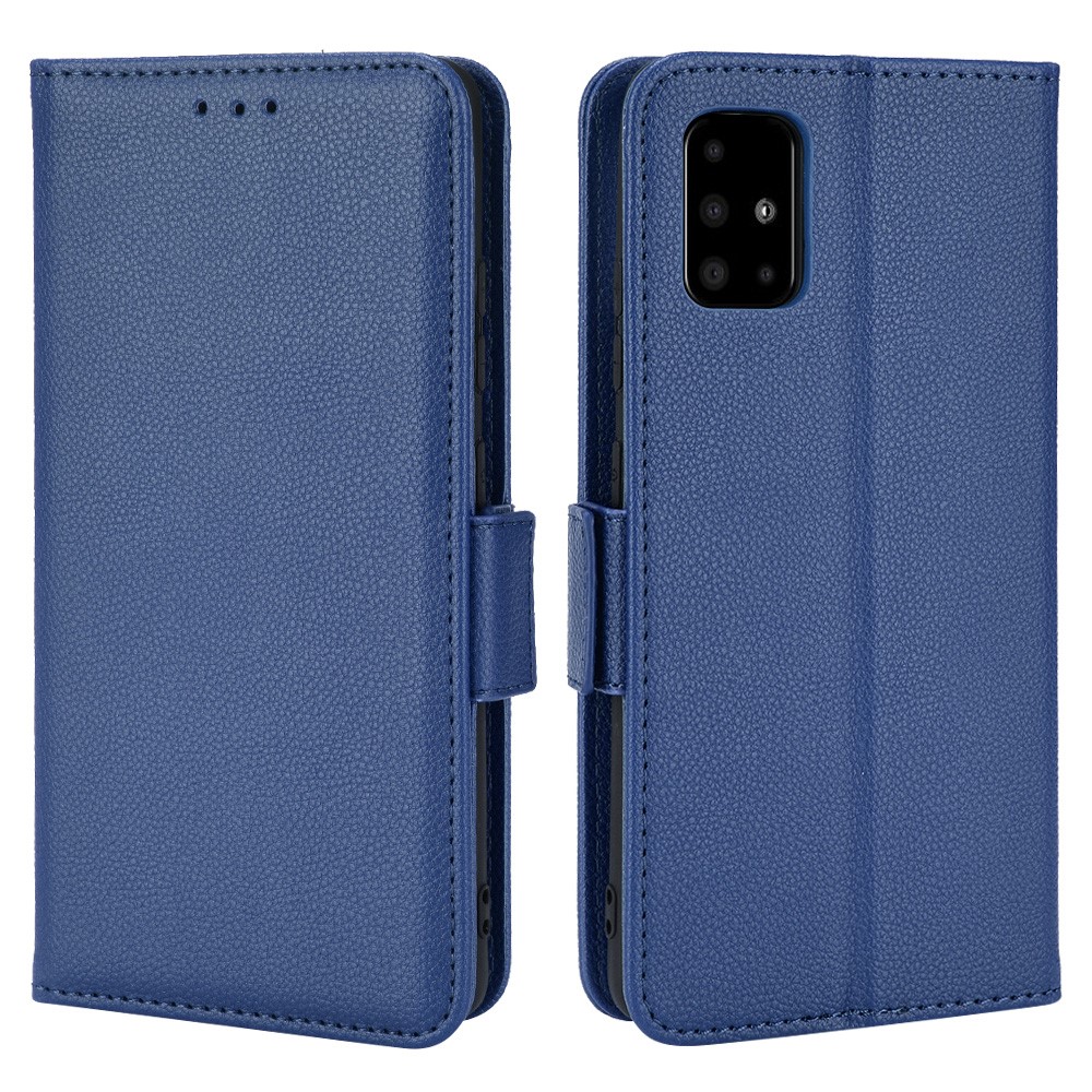 For Samsung Galaxy A51 5G SM-A516 PU Leather Flip Phone Case Litchi Texture Wallet Stand Shockproof Protective Cover - Dark Blue