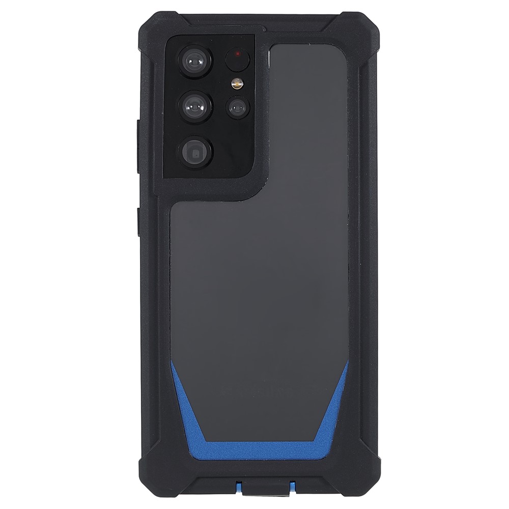 For Samsung Galaxy S21 Ultra 5G TPU Frame + Acrylic Clear Back Hybrid Detachable 2-in-1 Case Anti-drop Phone Cover - Black/Blue-2
