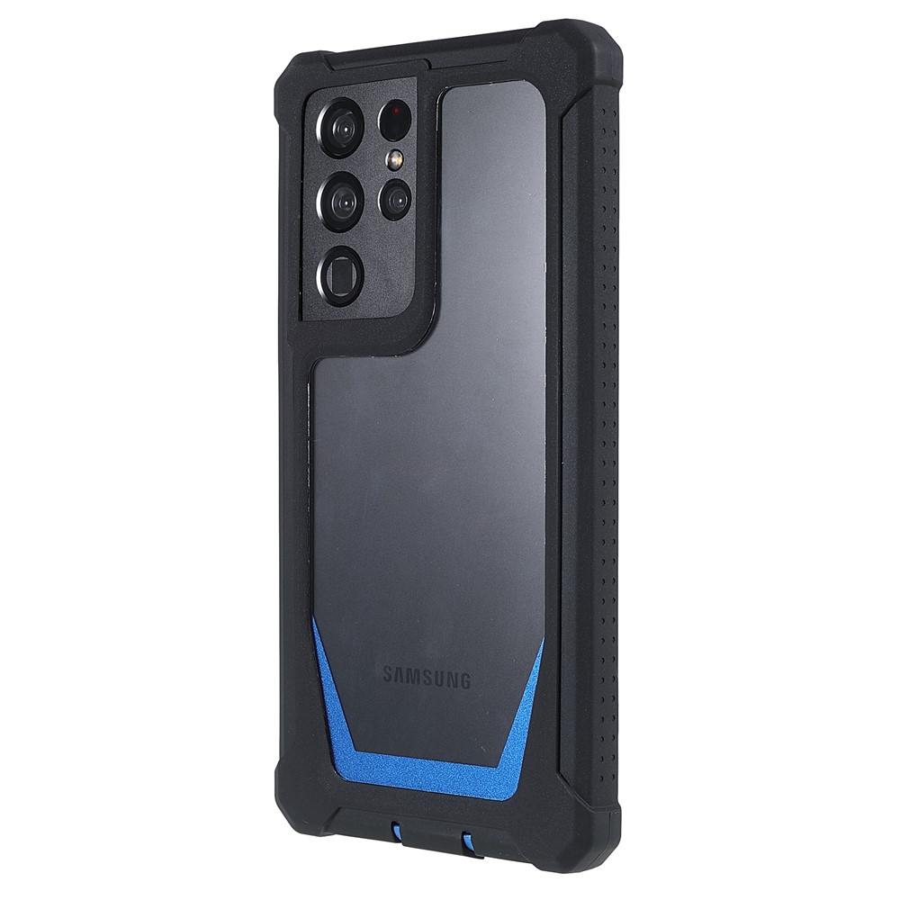 For Samsung Galaxy S21 Ultra 5G TPU Frame + Acrylic Clear Back Hybrid Detachable 2-in-1 Case Anti-drop Phone Cover - Black/Blue-3