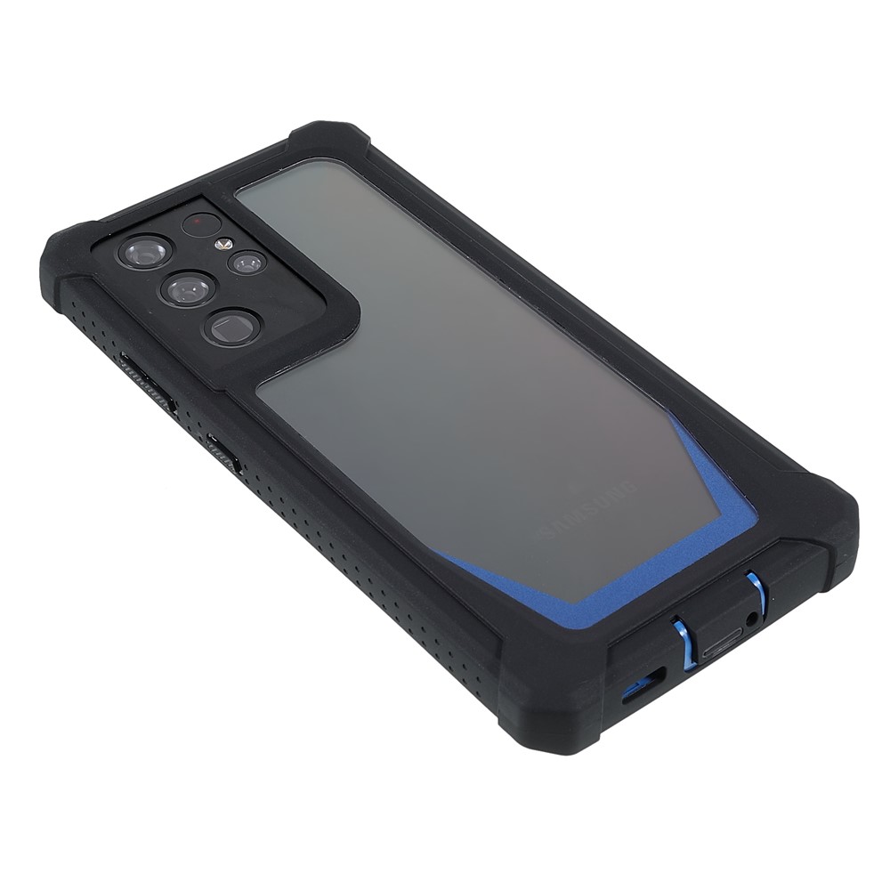 For Samsung Galaxy S21 Ultra 5G TPU Frame + Acrylic Clear Back Hybrid Detachable 2-in-1 Case Anti-drop Phone Cover - Black/Blue-5