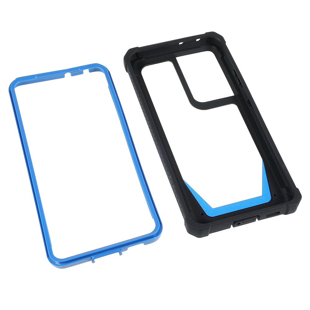 For Samsung Galaxy S21 Ultra 5G TPU Frame + Acrylic Clear Back Hybrid Detachable 2-in-1 Case Anti-drop Phone Cover - Black/Blue-7
