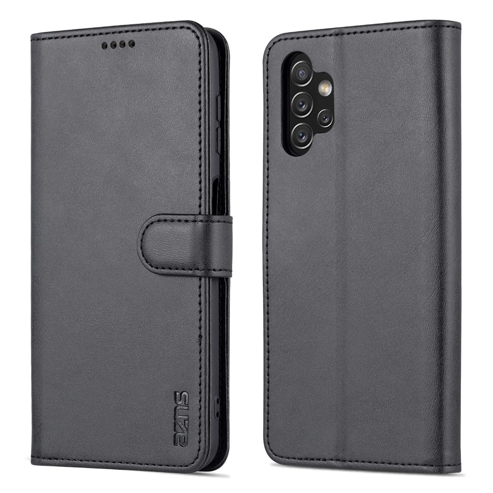 AZNS Magnetic Clasp PU Leather Case for Samsung Galaxy A13 4G, Wallet Stand Phone Cover - Black-1