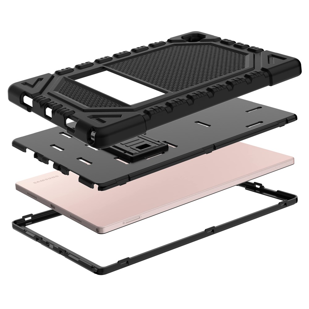 For Samsung Galaxy Tab A8 10.5 (2021) Thickened PC + Silicone Well-protected Shockproof Tablet Case Kickstand Cover - Black-4