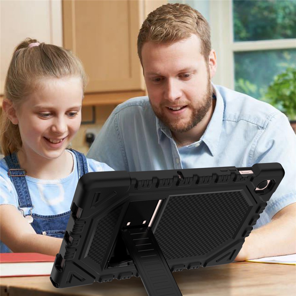 For Samsung Galaxy Tab A8 10.5 (2021) Thickened PC + Silicone Well-protected Shockproof Tablet Case Kickstand Cover - Black-6