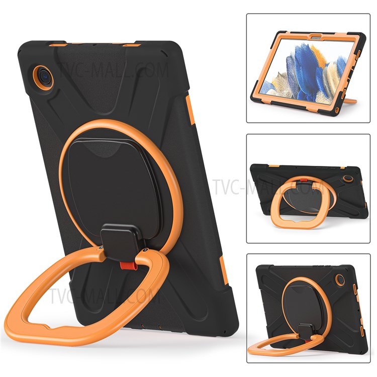 For Samsung Galaxy Tab A8 10.5 (2021) Tablet Case 360 Degree Rotary Kickstand Anti-fall Protection PC + Silicone Hybrid Cover - Black/Orange-2