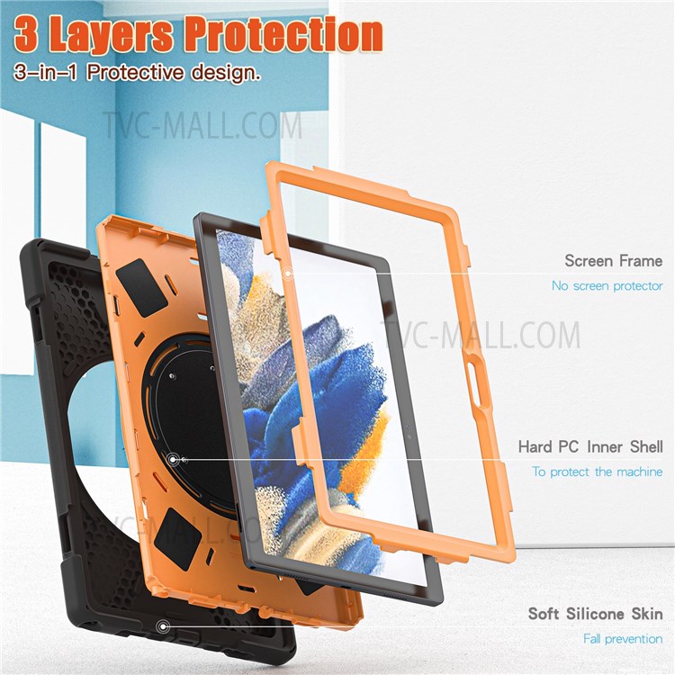 For Samsung Galaxy Tab A8 10.5 (2021) Tablet Case 360 Degree Rotary Kickstand Anti-fall Protection PC + Silicone Hybrid Cover - Black/Orange-6