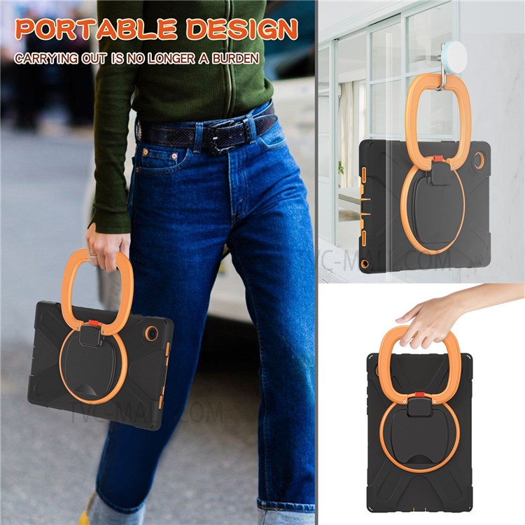 For Samsung Galaxy Tab A8 10.5 (2021) Tablet Case 360 Degree Rotary Kickstand Anti-fall Protection PC + Silicone Hybrid Cover - Black/Orange-8