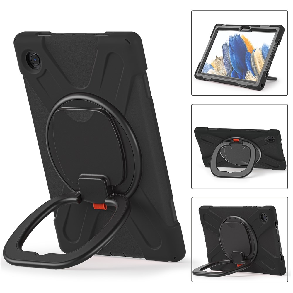 For Samsung Galaxy Tab A8 10.5 (2021) Tablet Case 360 Degree Rotary Kickstand Anti-fall Protection PC + Silicone Hybrid Cover - Black/Black-2