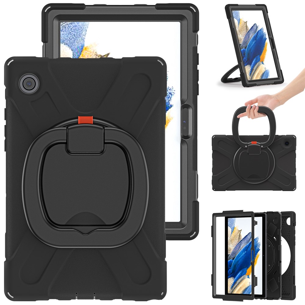 For Samsung Galaxy Tab A8 10.5 (2021) Tablet Case 360 Degree Rotary Kickstand Anti-fall Protection PC + Silicone Hybrid Cover - Black/Black-3