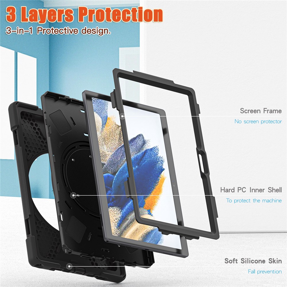 For Samsung Galaxy Tab A8 10.5 (2021) Tablet Case 360 Degree Rotary Kickstand Anti-fall Protection PC + Silicone Hybrid Cover - Black/Black-6