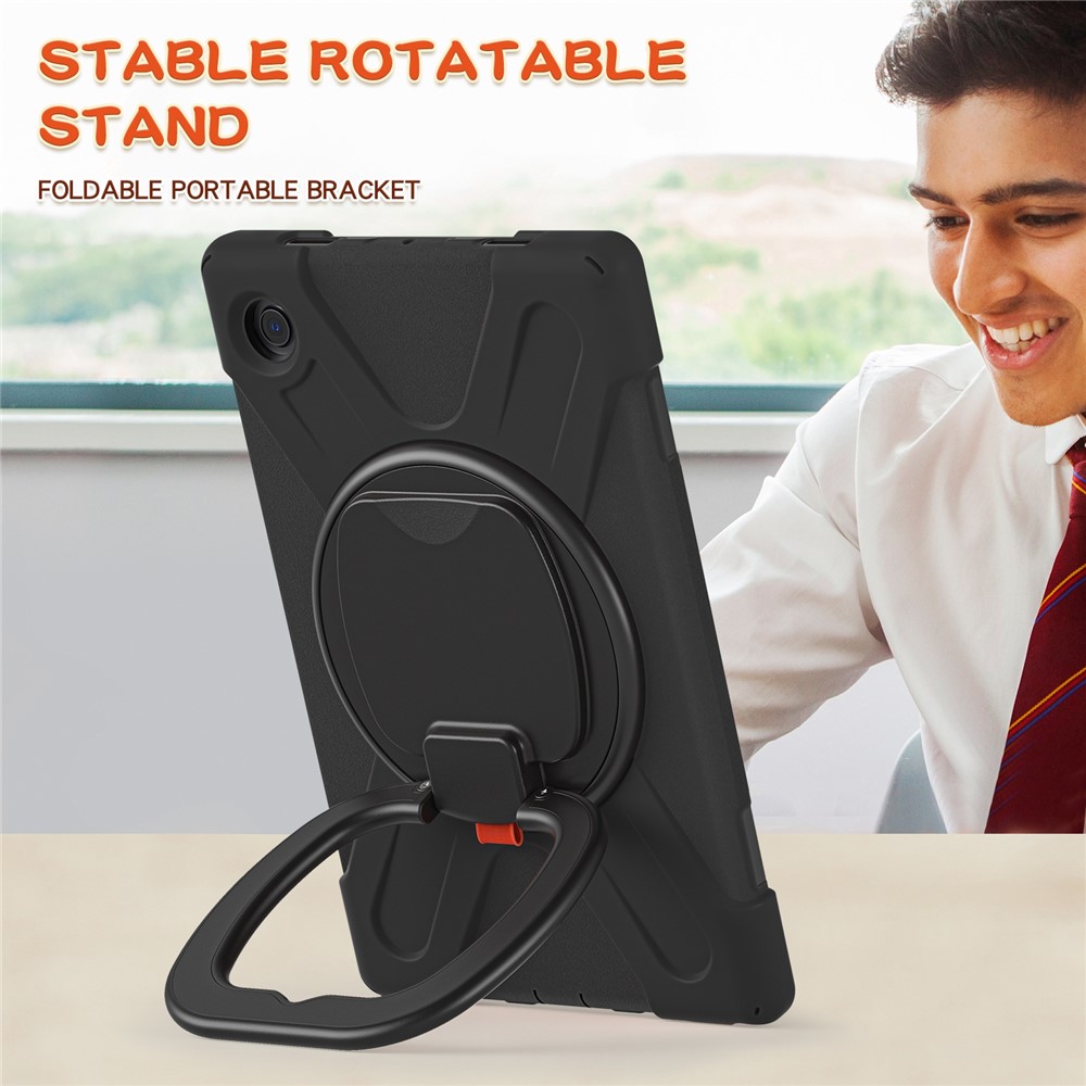 For Samsung Galaxy Tab A8 10.5 (2021) Tablet Case 360 Degree Rotary Kickstand Anti-fall Protection PC + Silicone Hybrid Cover - Black/Black-9
