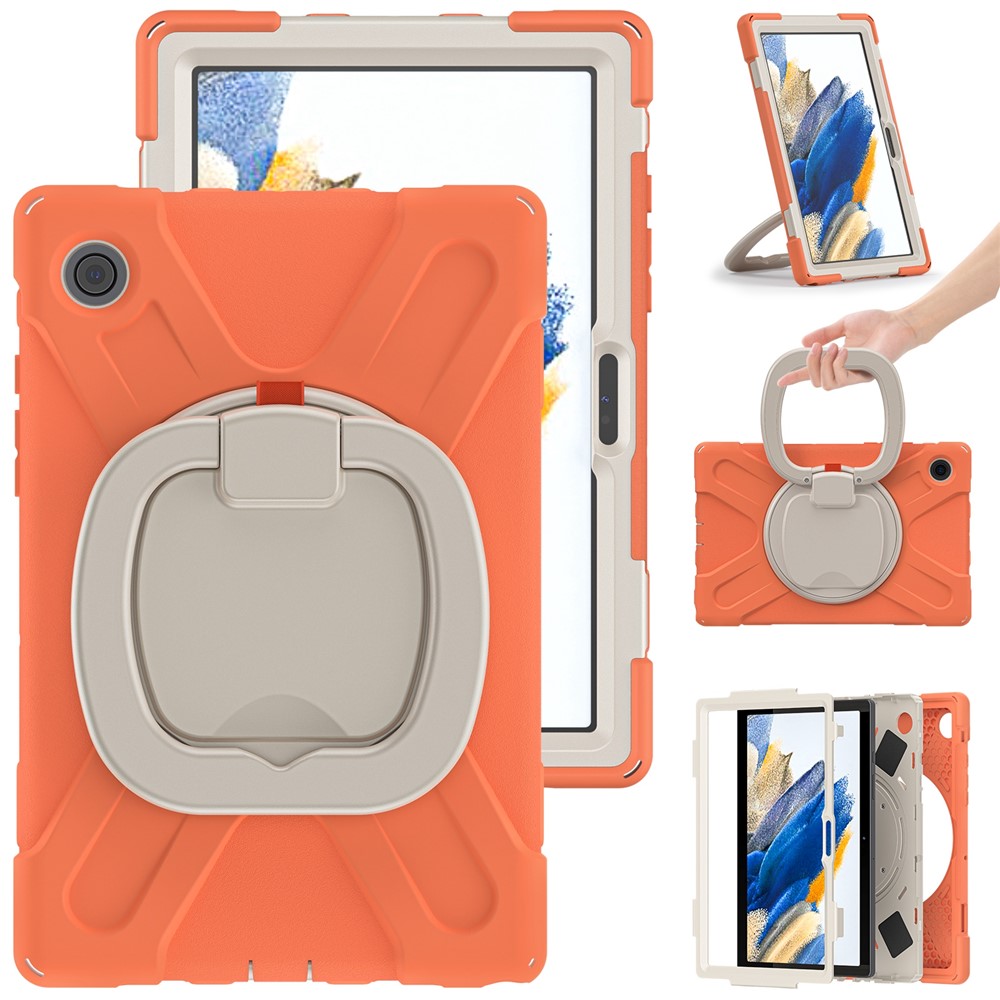 For Samsung Galaxy Tab A8 10.5 (2021) Tablet Case 360 Degree Rotary Kickstand Anti-fall Protection PC + Silicone Hybrid Cover - Coral Orange-3