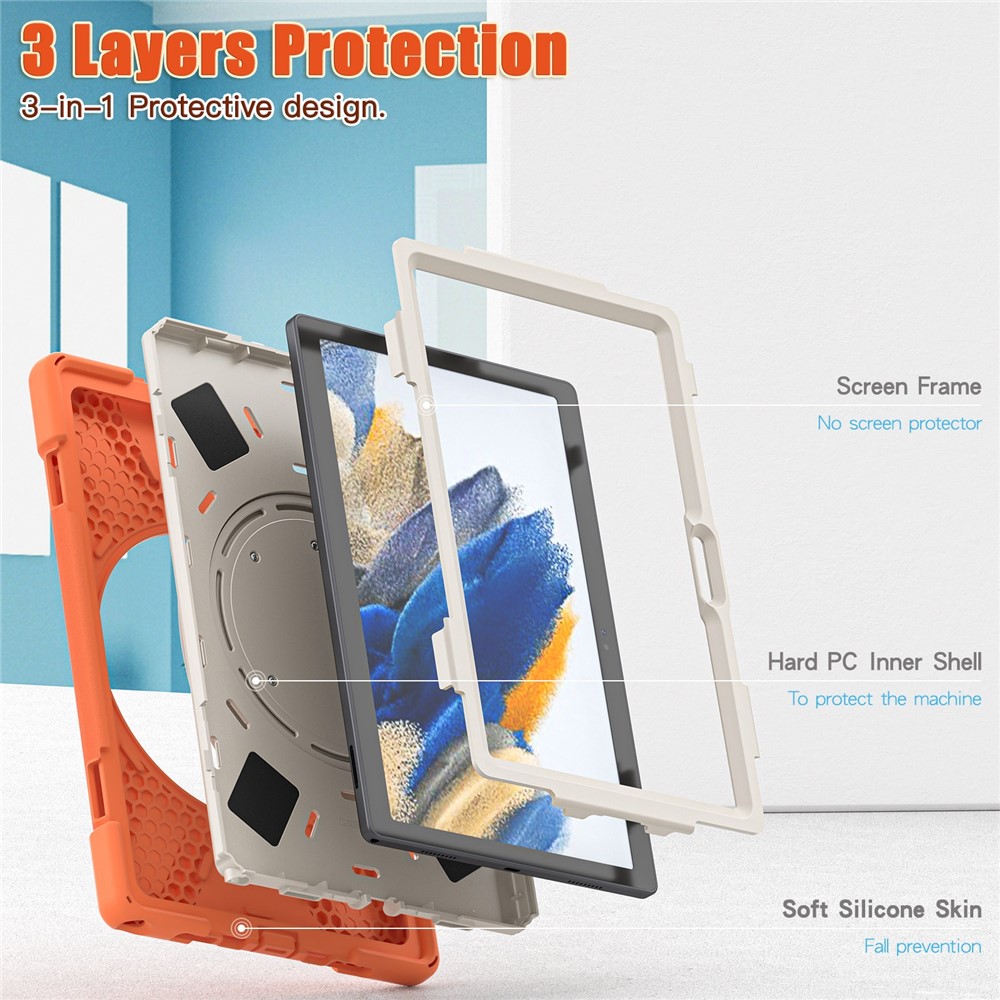For Samsung Galaxy Tab A8 10.5 (2021) Tablet Case 360 Degree Rotary Kickstand Anti-fall Protection PC + Silicone Hybrid Cover - Coral Orange-6