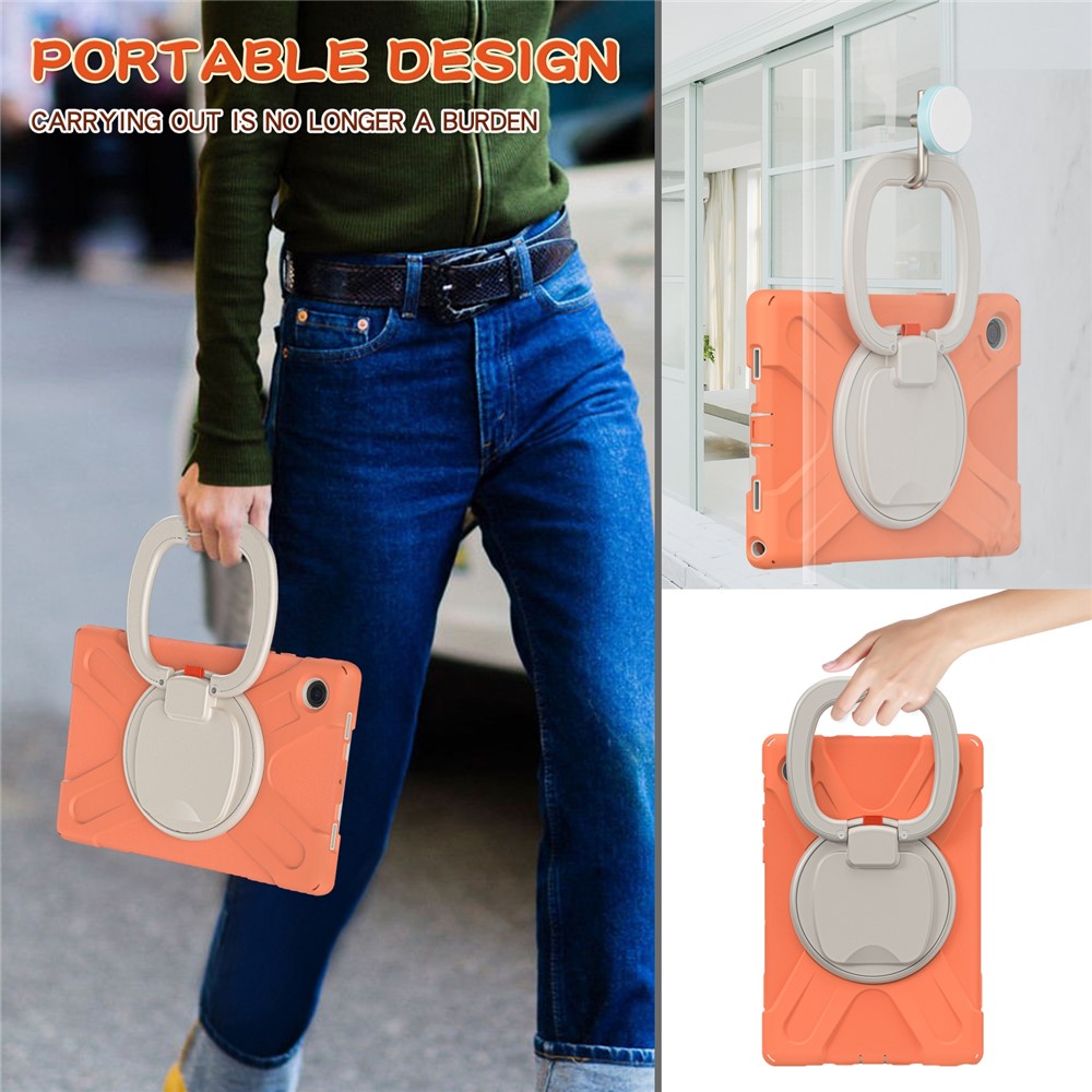 For Samsung Galaxy Tab A8 10.5 (2021) Tablet Case 360 Degree Rotary Kickstand Anti-fall Protection PC + Silicone Hybrid Cover - Coral Orange-8