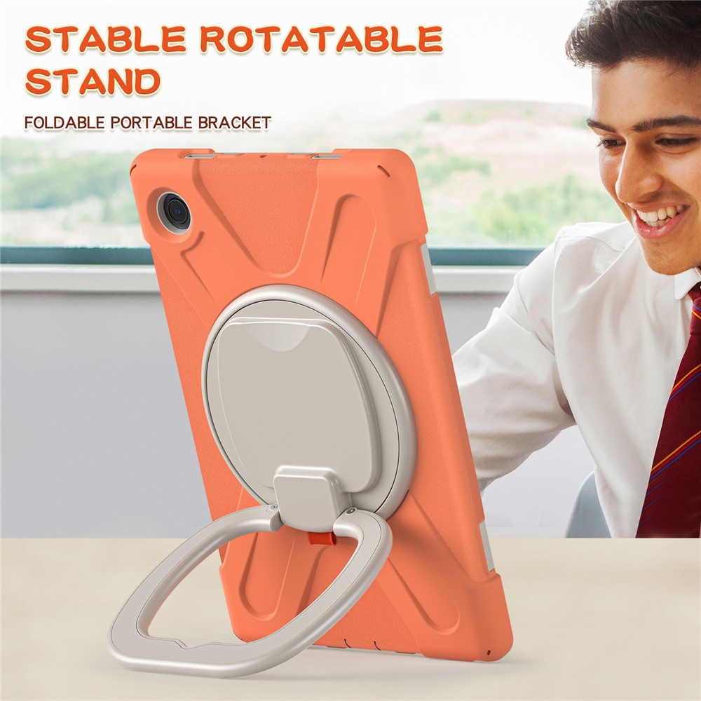 For Samsung Galaxy Tab A8 10.5 (2021) Tablet Case 360 Degree Rotary Kickstand Anti-fall Protection PC + Silicone Hybrid Cover - Coral Orange-9