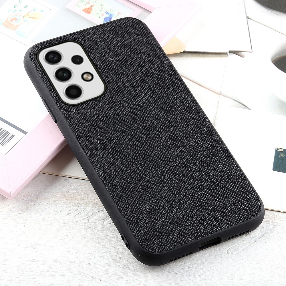 For Samsung Galaxy A23 5G Cross Texture Genuine Leather Coated TPU Frame + PC Back Cover Phone Case - Black-2