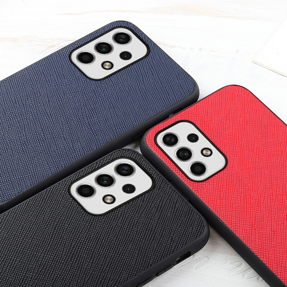 For Samsung Galaxy A23 5G Cross Texture Genuine Leather Coated TPU Frame + PC Back Cover Phone Case - Black-3