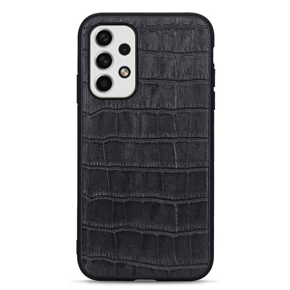 For Samsung Galaxy A23 5G Crocodile Texture Genuine Leather Coating Phone Case PC + TPU Hybrid Cover - Black-1