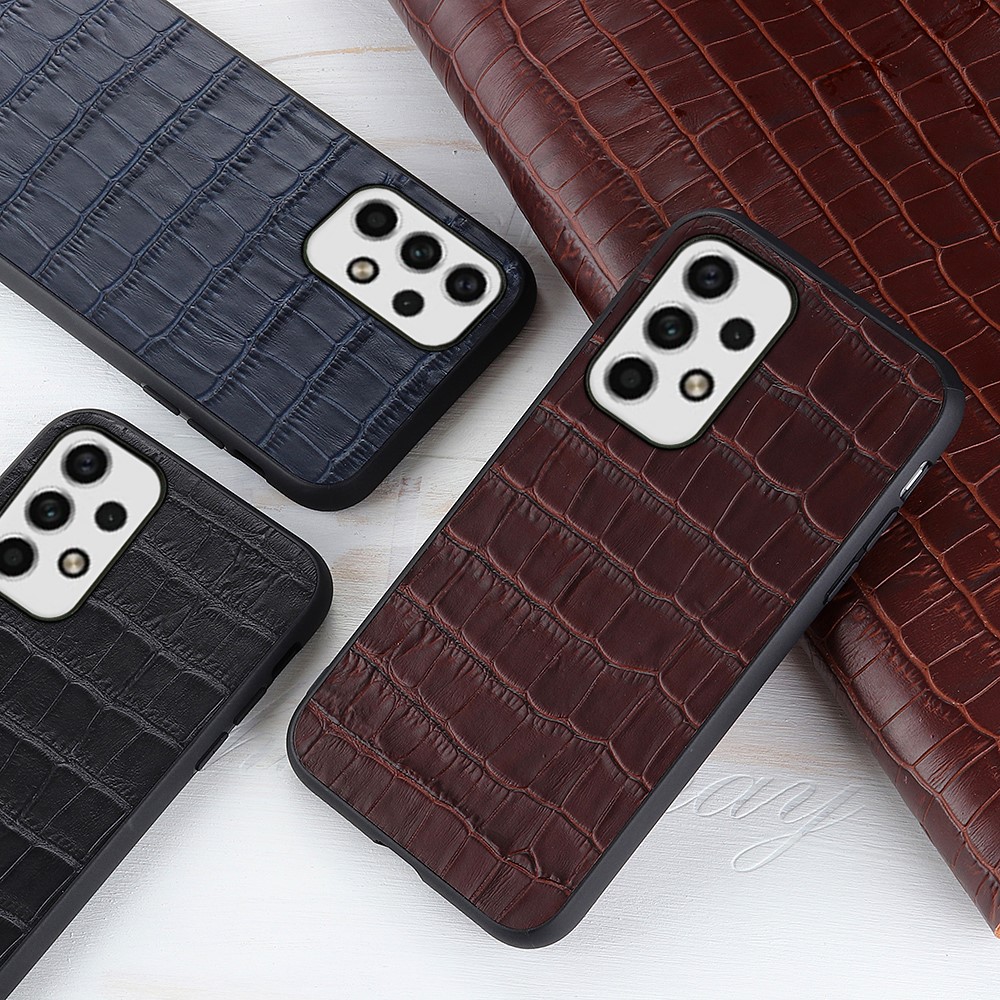 For Samsung Galaxy A23 5G Crocodile Texture Genuine Leather Coating Phone Case PC + TPU Hybrid Cover - Black-3